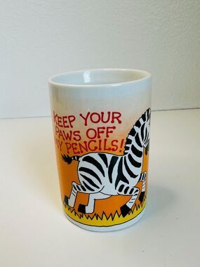 JSNY Vintage Ceramic Zebra Pencil Cup Mug